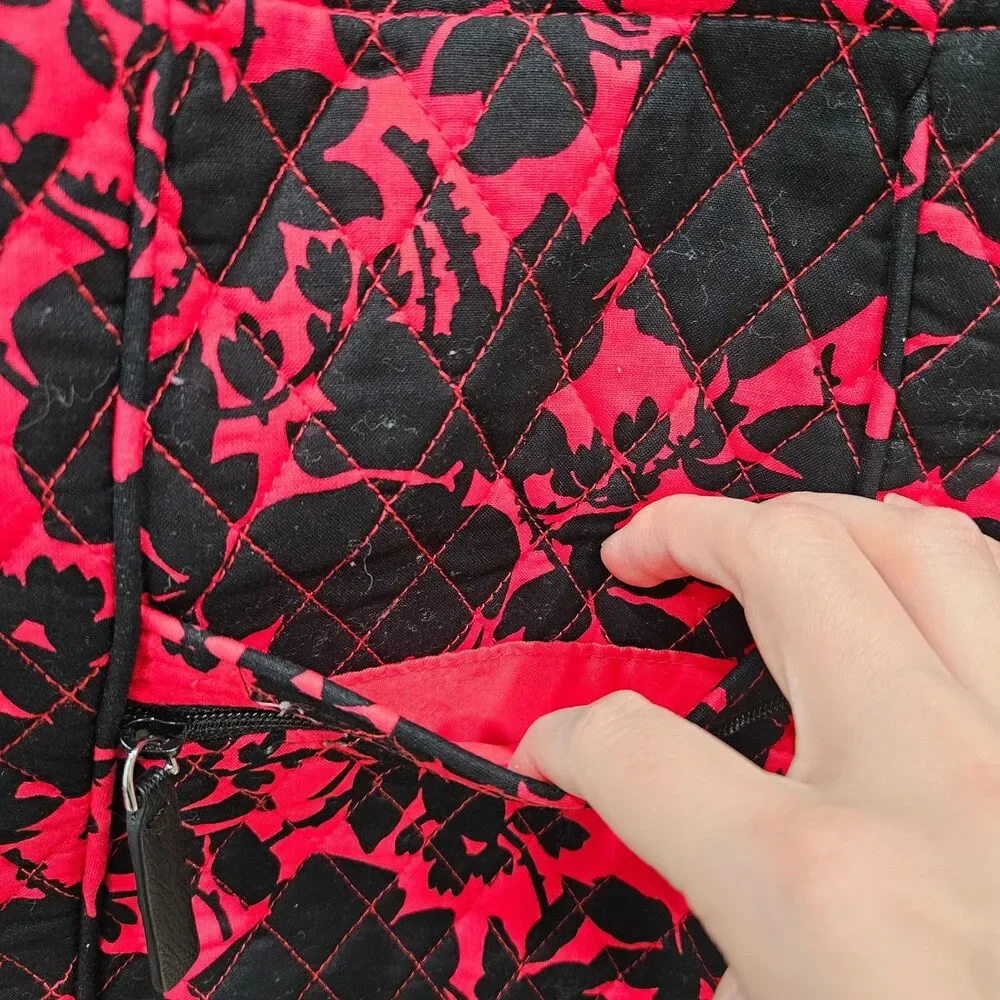 Vera Bradley Hipster Crossbody Bag Red Black Floral Boho Pockets Lined Hippie
